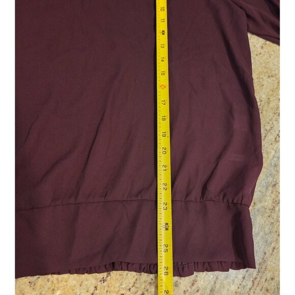 New! NY & Co Size L Burgundy Gold Side Button High Neck Blouse Old Money Smocked - Picture 4 of 15